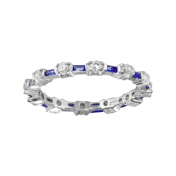 925 Sterling Silver Alternating Blue Clear CZ Eternity Band
