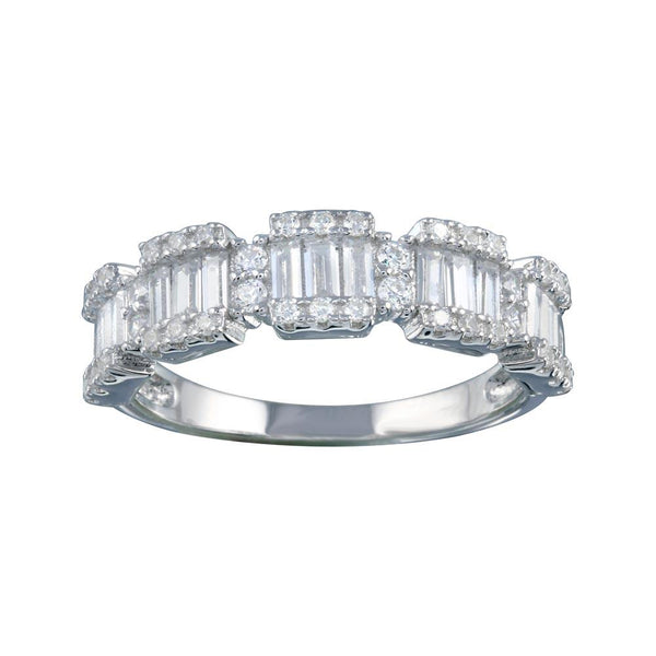 Rhodium Plated 925 Sterling Silver 5 Station Baguette CZ Ring