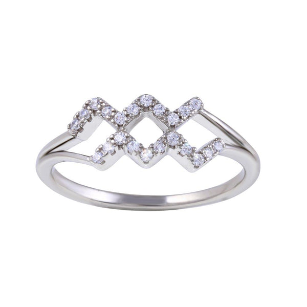 Rhodium Plated 925 Sterling Silver Aquarius CZ Zodiac Sign Ring