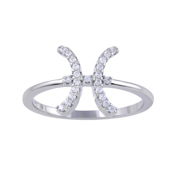 Rhodium Plated 925 Sterling Silver Pisces CZ Zodiac Sign Ring
