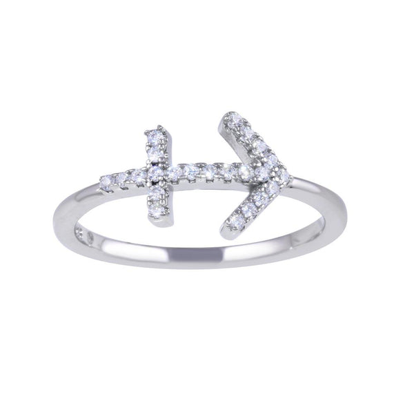 Rhodium Plated 925 Sterling Silver Sagittarius CZ Zodiac Sign Ring