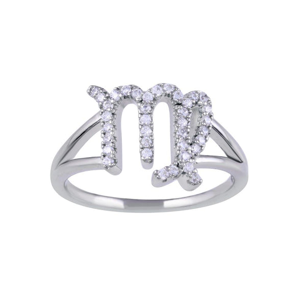 Rhodium Plated 925 Sterling Silver Virgo CZ Zodiac Sign Ring