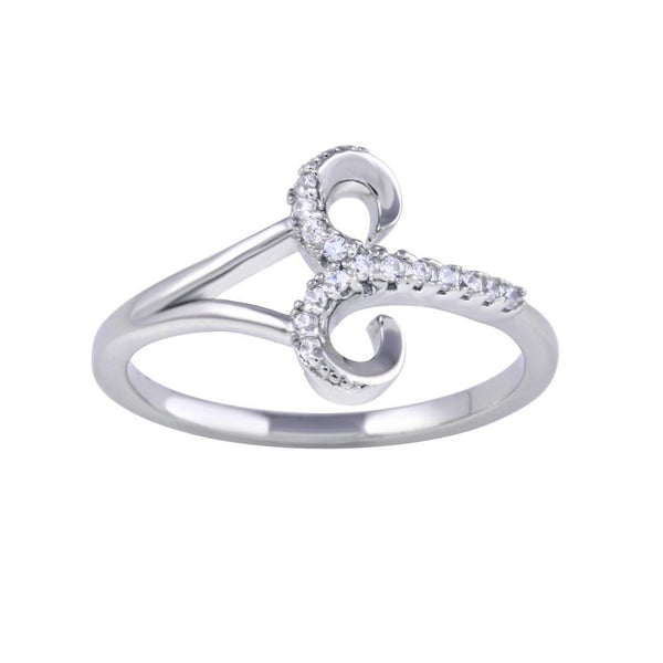 Rhodium Plated 925 Sterling Silver Aries CZ Zodiac Sign Ring