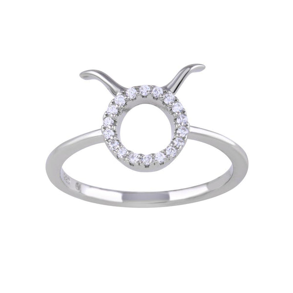 Rhodium Plated 925 Sterling Silver Taurus CZ Zodiac Sign Ring