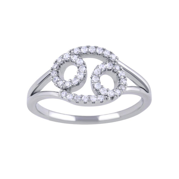 Rhodium Plated 925 Sterling Silver Cancer CZ Zodiac Sign Ring
