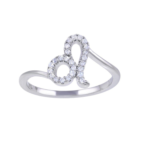 Rhodium Plated 925 Sterling Silver Leo CZ Zodiac Sign Ring