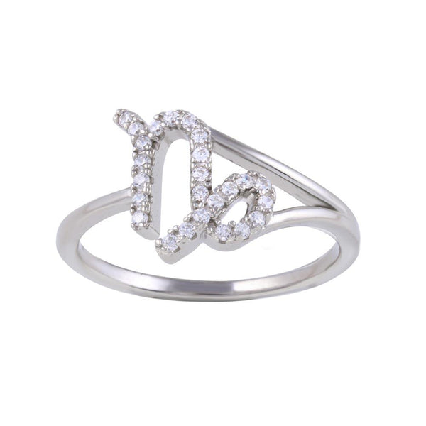Rhodium Plated 925 Sterling Silver Capricorn CZ Zodiac Sign Ring