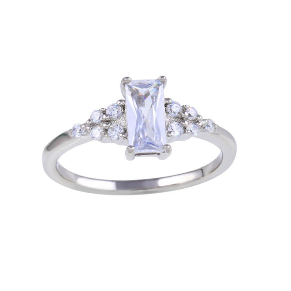 Rhodium Plated 925 Sterling Silver Clear Baguette and CZ Ring