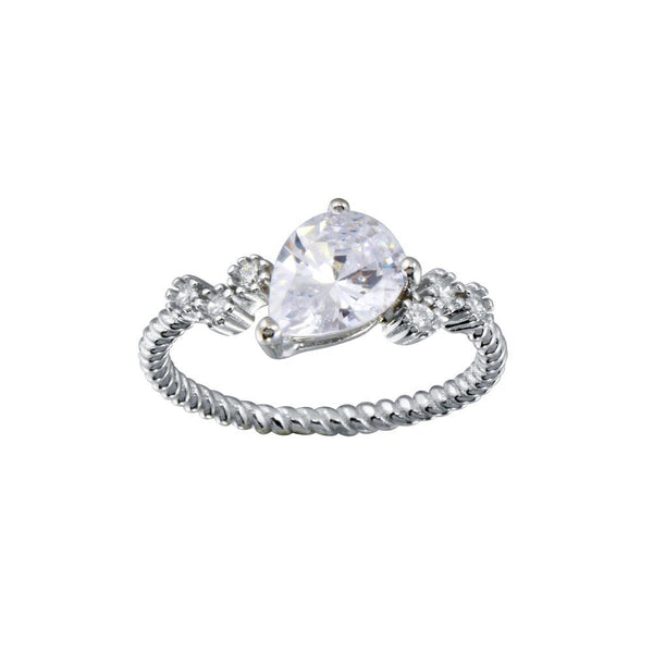 Rhodium Plated 925 Sterling Silver Angled Teardrop CZ Shank Ring