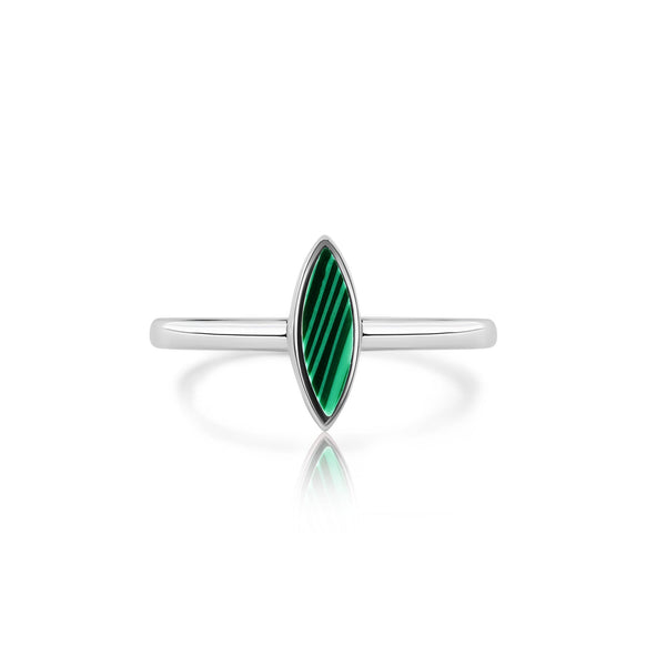 Rhodium Plated 925 Sterling Silver Green Accent Stone Cat's Eye Ring