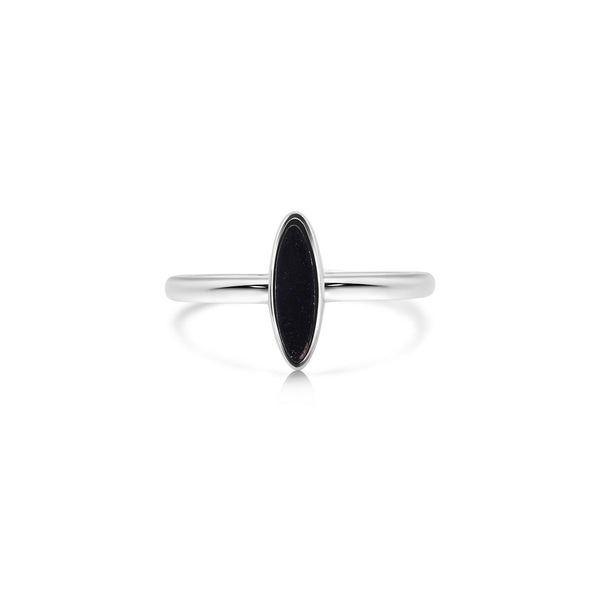 Rhodium Plated 925 Sterling Silver  Black Onyx Cat's Eye Ring