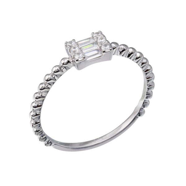 Rhodium Plated 925 Sterling Silver Square Baguette Clear CZ Ring