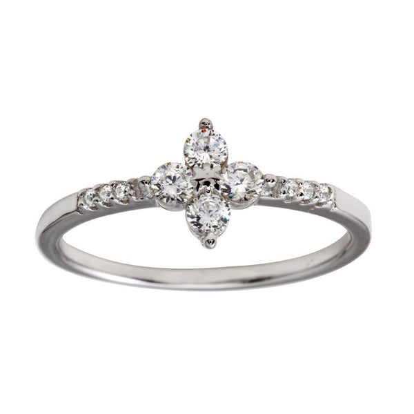 Rhodium Plated 925 Sterling Silver Flower CZ Ring