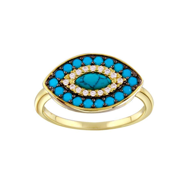 Gold Plated 925 Sterling Silver Turquoise Clear CZ Evil Eye Ring