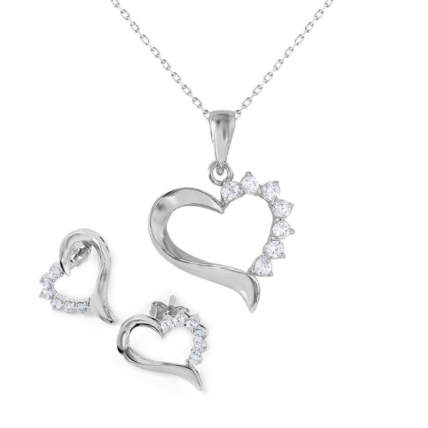 Silver 925 Rhodium Plated Heart CZ Set