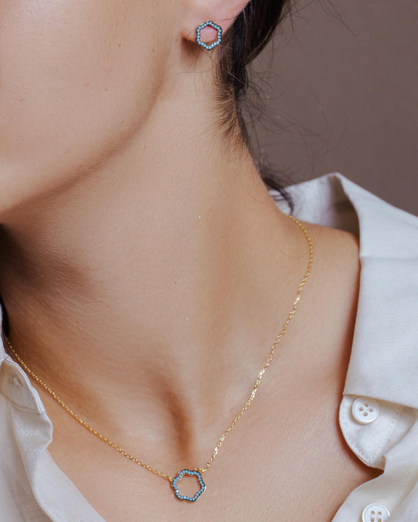 Gold Plated 925 Sterling Silver Open Clover Necklace with Turquoise Beads