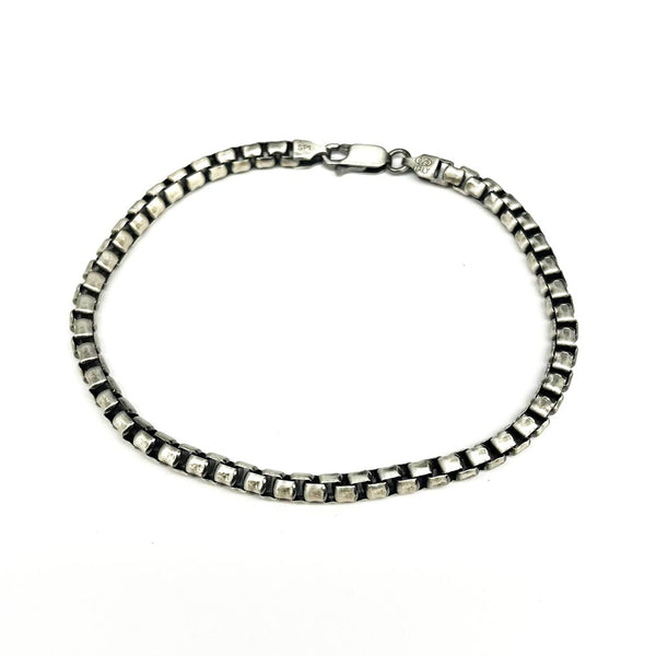 925 Sterling Gun Metal Plated Round Box Link Bracelet