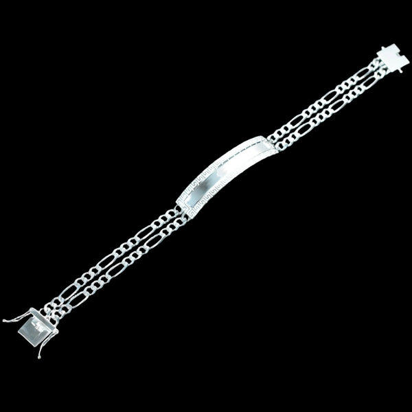 925 Sterling Silver Two Strand Figaro 9.2mm Greek Key ID Bracelet