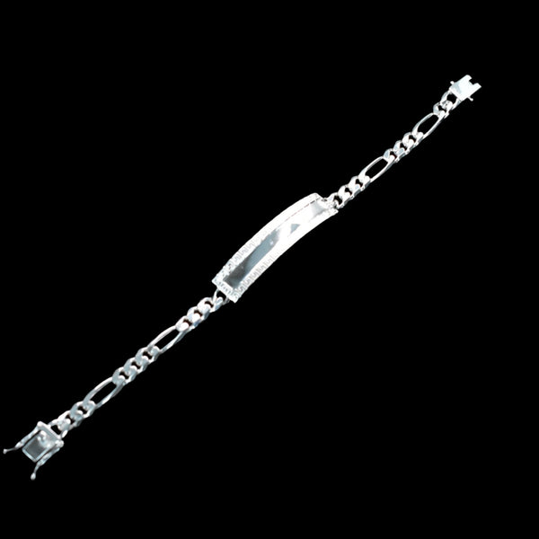 925 Sterling Silver Figaro 6.8mm Greek Key ID Bracelet