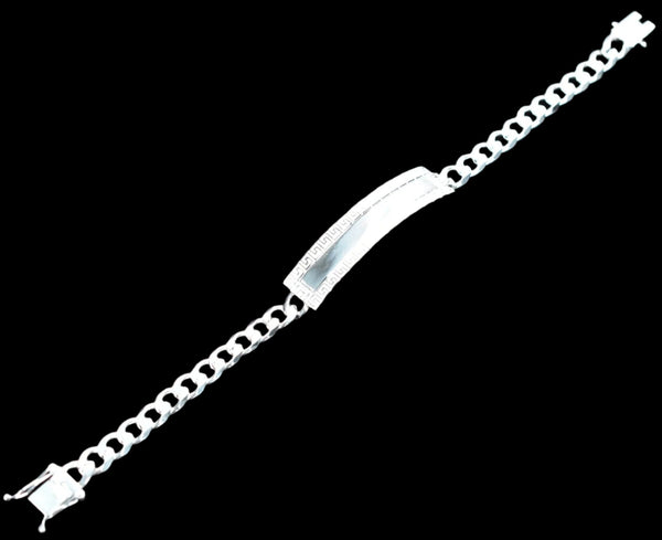 925 Sterling Silver Curb 6.8mm Greek Key ID Bracelet