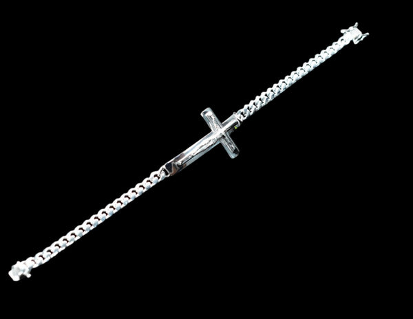 925 Sterling Silver Curb 6.1mm Jesus Christ Cross Bracelet