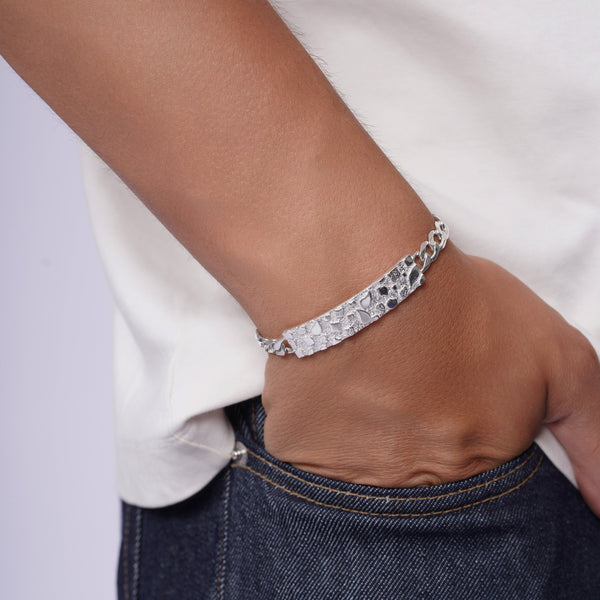 925 Sterling Silver Curb 7.5mm Nugget ID Bracelet