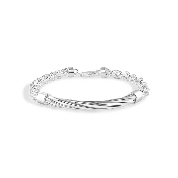 925 Sterling Silver Hollow Rope Twisted Round Bar 5.3mm Bracelet