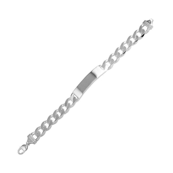 Silver 925 Engravable ID Super Flat Curb 250 Bracelet 10mm