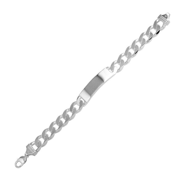 Silver 925 Engravable ID Super Flat Curb 300 Bracelet 11.3mm