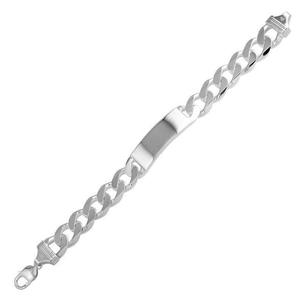 Silver 925 Engravable ID Super Flat Curb 400 Bracelet 14.9mm