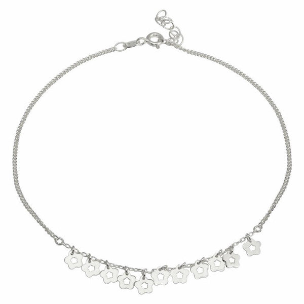Rhodium Plated 925 Sterling Silver Dangling Flower Anklets