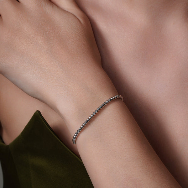 Rhodium Plated 925 Sterling Silver Beaded Lariat Bracelet