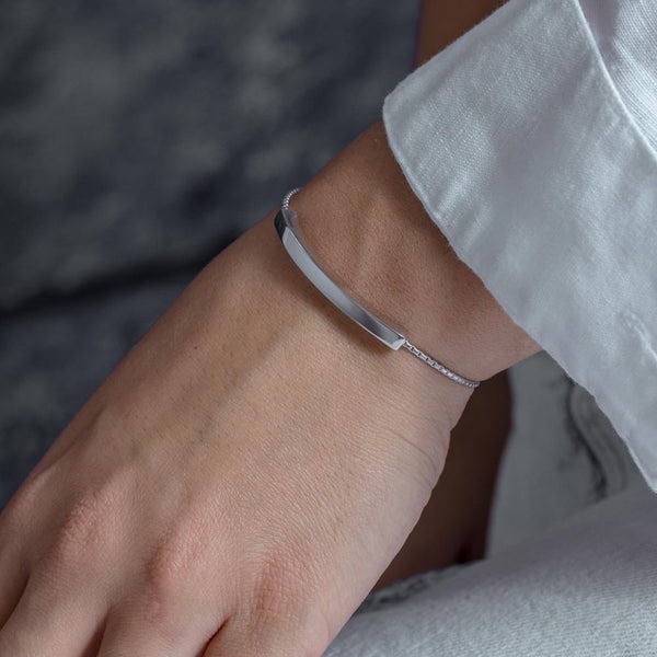 Rhodium Plated 925 Sterling Silver Lariat Bar Bracelet