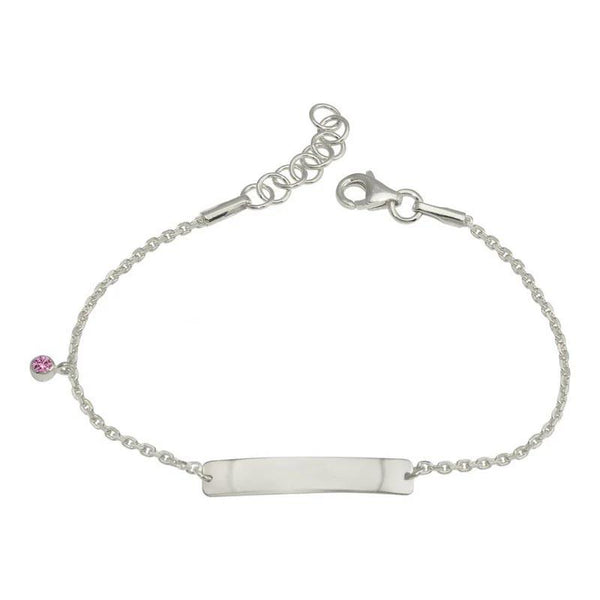 Rhodium Plated 925 Sterling Silver Pink CZ Baby ID Bracelet