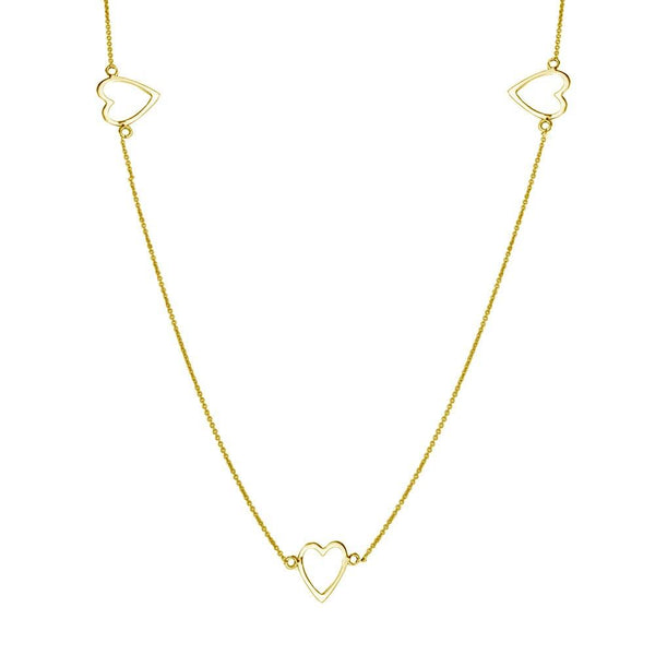 Gold Plated 925 Sterling Silver 5 Open Heart Necklace