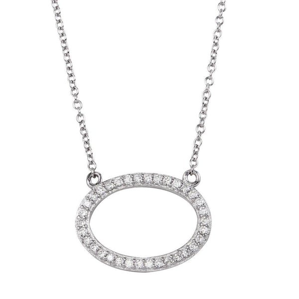 Rhodium Plated 925 Sterling Silver Open Oval Necklace with CZ