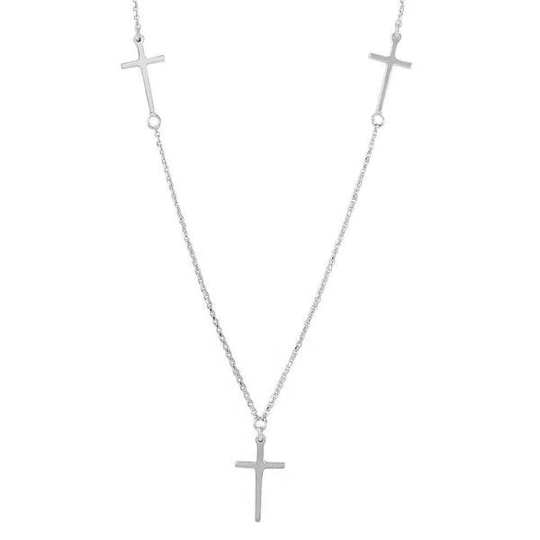 Silver 925 Rhodium Plated 3 Crosses Necklace