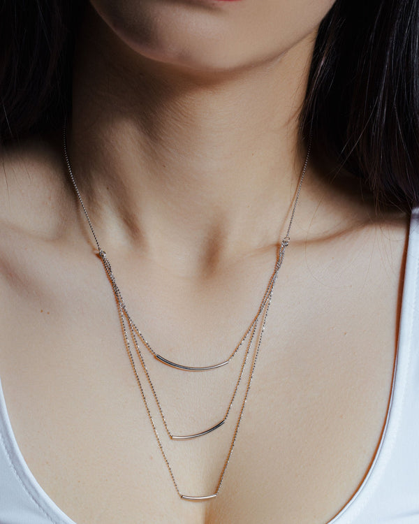Silver 925 Rhodium Plated 3 Bar Necklace