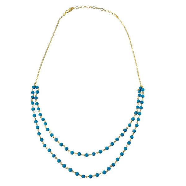 Gold Plated 925 Sterling Silver Double Strand Turquoise Bead Necklace