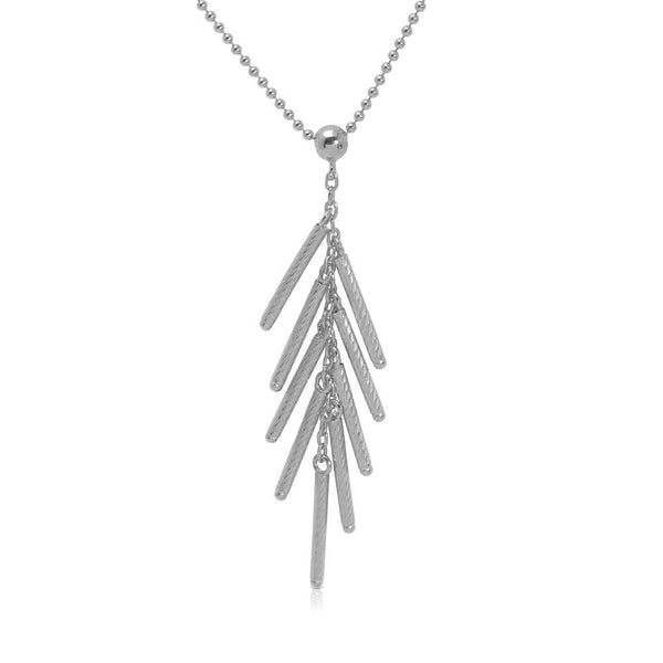 Rhodium Plated 925 Sterling Silver Bead Chain with Dropped Matte Rhodium Plated Bar Necklace