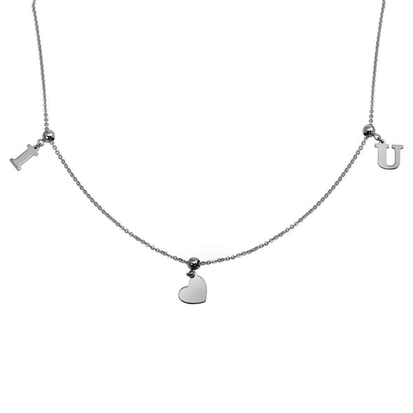Rhodium Plated 925 Sterling Silver I Heart U Charm Slider Necklace
