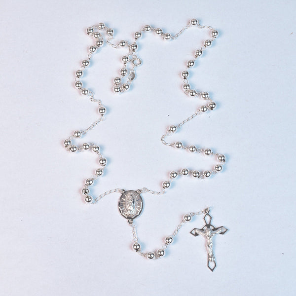 High Polished 925 Sterling Silver 5mm Smooth Bead Rosary
