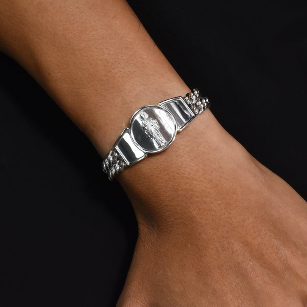 925 Sterling Silver Curb Two Strand Saint Jude 12.4mm Bracelet