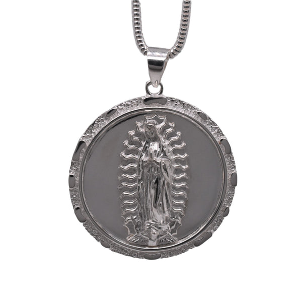 High Polished Anti Tarnish 925 Sterling Silver 23.1mm Round Our Lady of Guadalupe Pendant