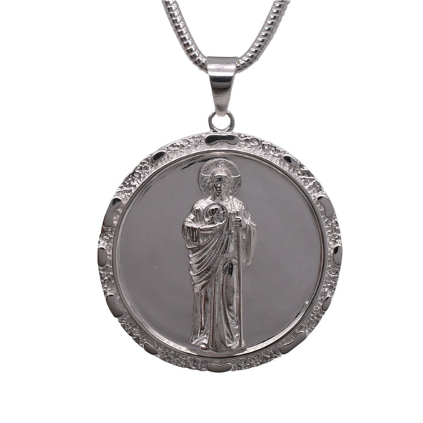 High Polished Anti Tarnish 925 Sterling Silver 23mm Round Saint Jude Pendant