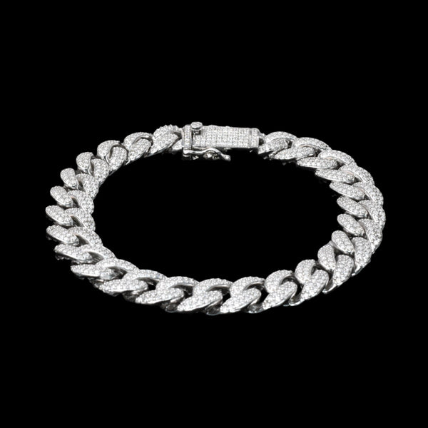 Rhodium Plated 925 Sterling Silver Moissanite Miami Cuban 9.5mm Bracelet or Necklace