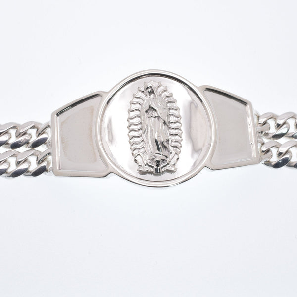 925 Sterling Silver Curb Two Strand Our Lady of Guadalupe 12.4mm Bracelet