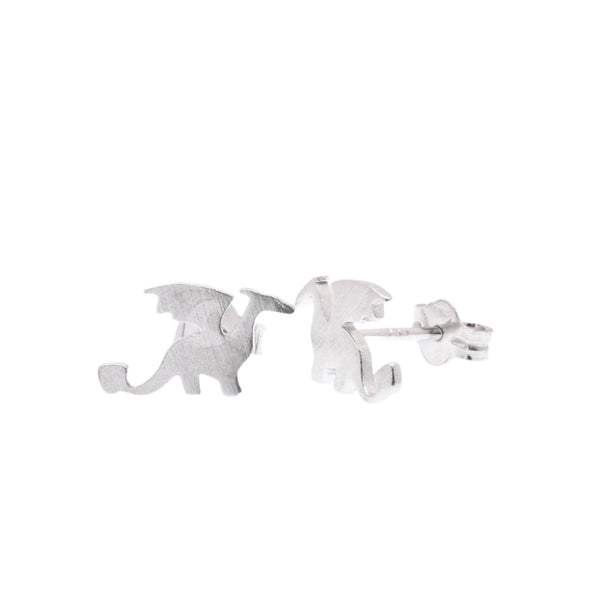 Rhodium Plated 925 Sterling Dragon 10.4mm x 6.5mm Stud Earring