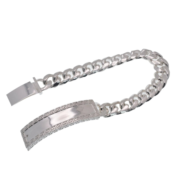 925 Sterling Silver Cuban 10.5mm Greek Key ID Bracelet