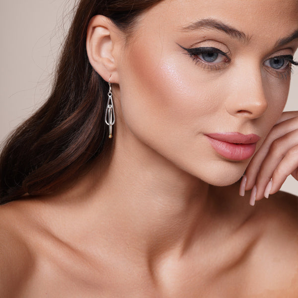 Silver 925 Rhodium Plated Two Teardrop Dangling Hook Earrings